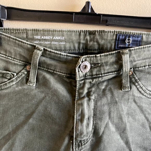 AG Abbey Mid Rise Super Skinny Ankle Sateen Jean in Dark Olive Army Green Sz 25R - Picture 3 of 8